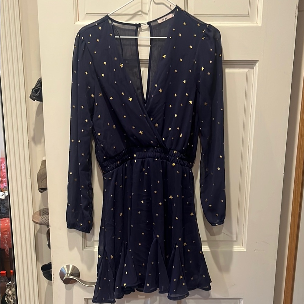 Miami Blue Ruffled Wrap Dress with Bishop Sleeves
